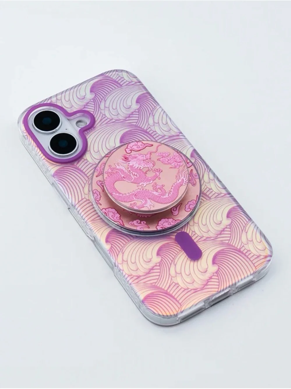 Transparent Iridescent MagSafe-Compatible Phone Case - Pink Orange